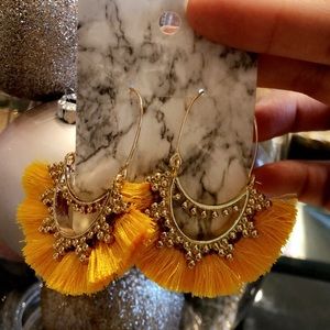 Yellow fringed boho earrings
